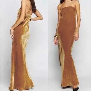 NEW Reformation Sylvania Velvet Dress Sz XL Petite Gold